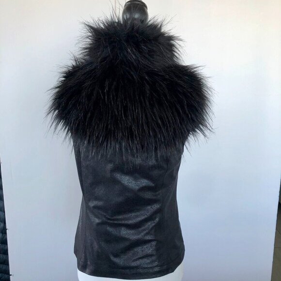INC International Concepts Black Long Faux Fur Vest & Fabric Back to Layer  S - Picture 8 of 16